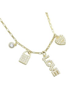 Pfleger Pozlacený náhrdelník s přívěšky s motivem lásky se zirkony