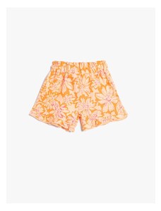 Koton Shorts Linen-Mixed Floral Elastic Waist.