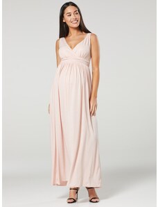 Happy Mama Dlouhé těhotenské šaty Elegante pudrově růžové s jemnými třpytkami