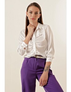 Bigdart 20112 Pleated Satin Shirt - White