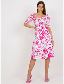 BASIC Fuchsiové květované midi šaty s páskem -fuchsia Květinový vzor