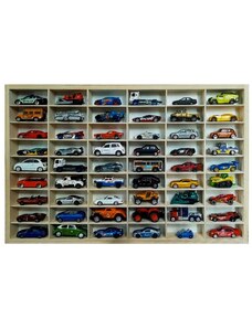 Kruzzel Dřevěná police na autíčka s 54 přihrádkami, borovicové barvy, rozměry 60 x 40 x 5,3 cm