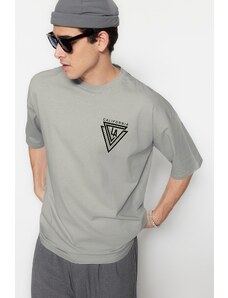 Trendyol Gray Oversize/Wide Cut City Printed 100% Cotton Short Sleeve T-Shirt