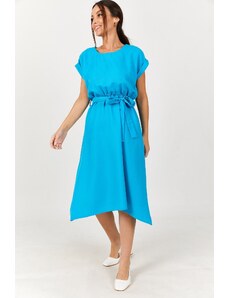 armonika Women's Blue Tie Elastic Waist Dress