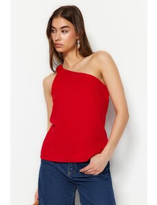 Trendyol Red Regular Fit Single Sleeve Knitted Crepe Blouse