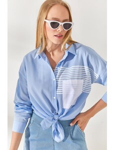 Olalook Bebe Blue Pocket Detailed Oversize Woven Shirt