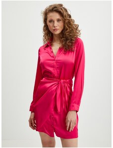Tmavě růžové dámské saténové košilové šaty Guess Alya - Dámské