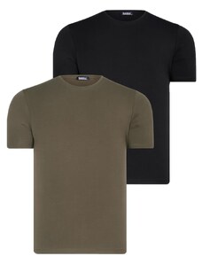 DUAL SET T8569 DEWBERRY BIKE COLLAR MENS T-SHIRT-BLACK-KHAKI