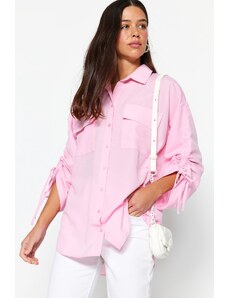 Trendyol Light Pink Adjustable Gathered Detail Woven Cotton Shirt with Sleeves