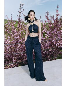 Trendyol X Zeynep Tosun Navy Blue Belted Lurex Knitted Trousers