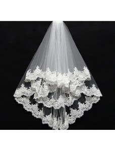 Donna Bridal svatební krajkový dvouvrstvý závoj s hřebenem 0,75 m dlouhý