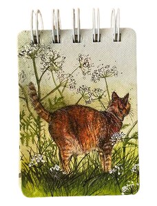 Kroužkový notýsek s kočkou a květy - design Lisa Parker