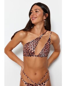 Trendyol Animal Print Jedno Rameno Vystřižené / Okno Bikiny Top