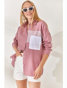 Olalook Pale Pink Pocket Detailed Oversize Woven Shirt
