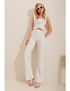 Trend Alaçatı Stili Women's White Striped Trousers