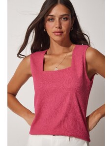Happiness İstanbul Women's Pink Square Collar Knitted Blouse