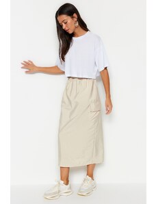 Trendyol Ecru Pocket Parachute Fabric Slit Woven Skirt