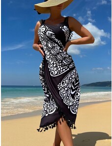 Černobílé zavinovací plážové šaty