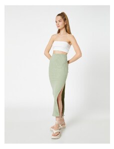 Koton Midi Skirt with Slits, Ribbed Viscose Blend, Normal Waist.