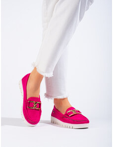 Suede loafers on thick soles pink Shelvt