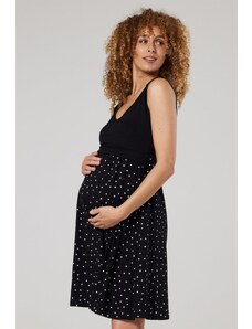 Happy Mama Letní těhotenské a kojící šaty 3v1 Flores černé s puntíkem