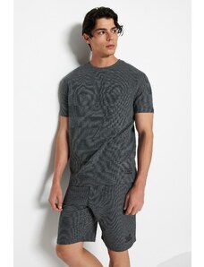 Trendyol Anthracite Regular Fit Textured Knitted Shorts Pajamas Set