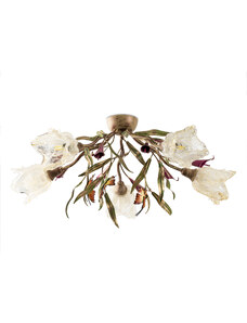 Light for home - Pohádkový designový přisazený lustr ve floristickém stylu 4805 "EDEN", 5x40W, E14, béžová, zelená, měď, růžová