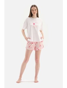 Dagi Off-White Meter Printed Cotton Shorts Pajama Set