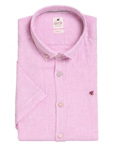 Lněná košile Pure Casual Fit s krátkým rukávem - růžová