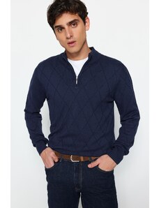 Trendyol Navy Blue Men's Slim Fit Half Turtleneck Zippered Cotton Smart Knitwear Sweater