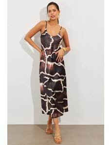 Cool & sexy Hnědá Nastavitelná ramínka Saténové midi šaty NZ388