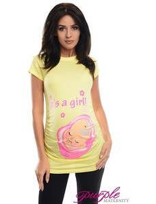 Vtipné těhotenské tričko It's a Girl žluté