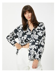 Koton Floral Satin Shirt with Pocket Details