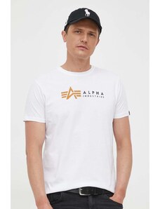 Bavlněné tričko Alpha Industries T 118502 09 bílá barva, s potiskem, 118502.09-white