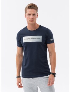 Ombre Clothing Pánské bavlněné tričko s potiskem - tmavě modré V3 S1751