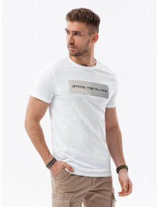 Ombre Clothing Pánské bavlněné tričko s potiskem - bílé V2 S1751
