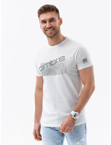 Ombre Clothing Pánské bavlněné tričko s potiskem - bílé V1 S1749