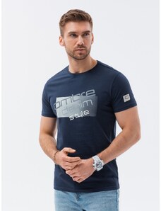 Ombre Clothing Pánské bavlněné tričko s potiskem - tmavě modré V3 S1749