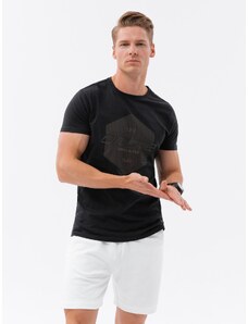 Ombre Clothing Pánské bavlněné tričko s potiskem - černé V2 S1753