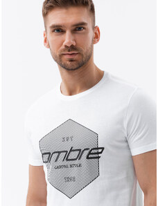 Ombre Clothing Pánské bavlněné tričko s potiskem - bílé V1 S1753