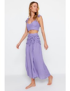 Trendyol Lilac Woven Tie Blouse and Skirt Set