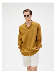 Koton Linen Blended Shirt Grand Collar Pocket Detail Buttoned Long Sleeve