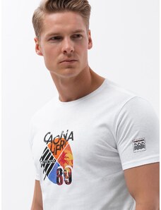 Ombre Clothing Pánské bavlněné tričko s potiskem - bílé V1 S1756
