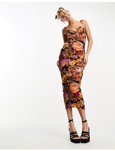 This Girl I Know ruched bodycon dress in floral print-Multi