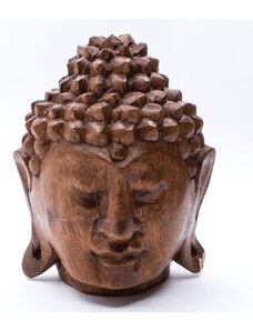 Milujeme Kameny Buddha - dřevěná hlava - tmavá - soška feng shui - malá - VADA