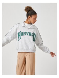 Koton Oversized Sweatshirt. Harvard Licensed Stand Up Collar, Zippered.