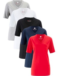 bonprix Dlouhé tričko s výstřihem do V (5 ks v balení), krátký rukáv Červená