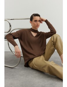 Trendyol Brown Choker Collar Pletený svetr