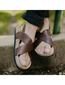 Vasky Cross Brown - Dámské kožené sandály hnědé česká výroba ze Zlína