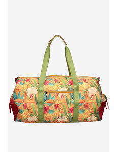 NOBO Oranžová kvetinová veľká cestovná taška so zelenými rúčkami